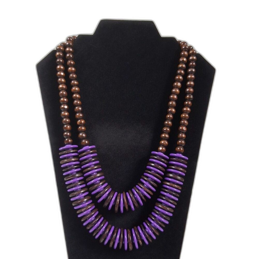 Paparazzi Dominican Disco Purple & Brown Beaded Double Strand Statement Necklace